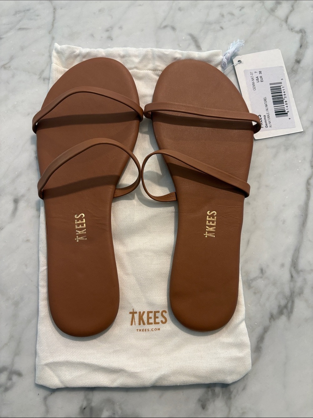 TKEES Gemma Women’s Tan Leather Minimal Slide Sandals in Au Naturale